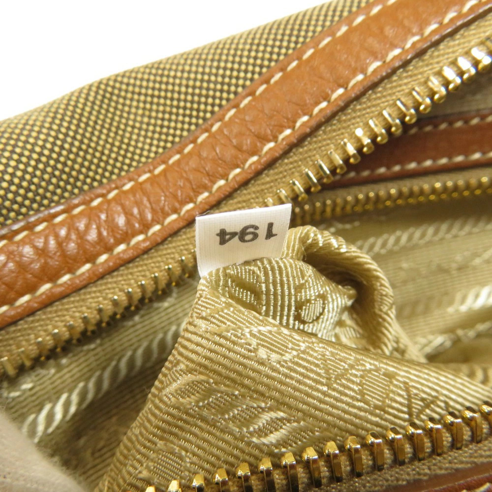Prada Logo Jacquard Bauletto Bag beige canvas brandy leather - Picture 7 of 11
